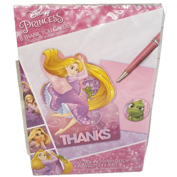 Disney Princess Rapunzel Thank You Cards Envelopes Rapunzel Stickers 8 Pack - Picture 1 of 10